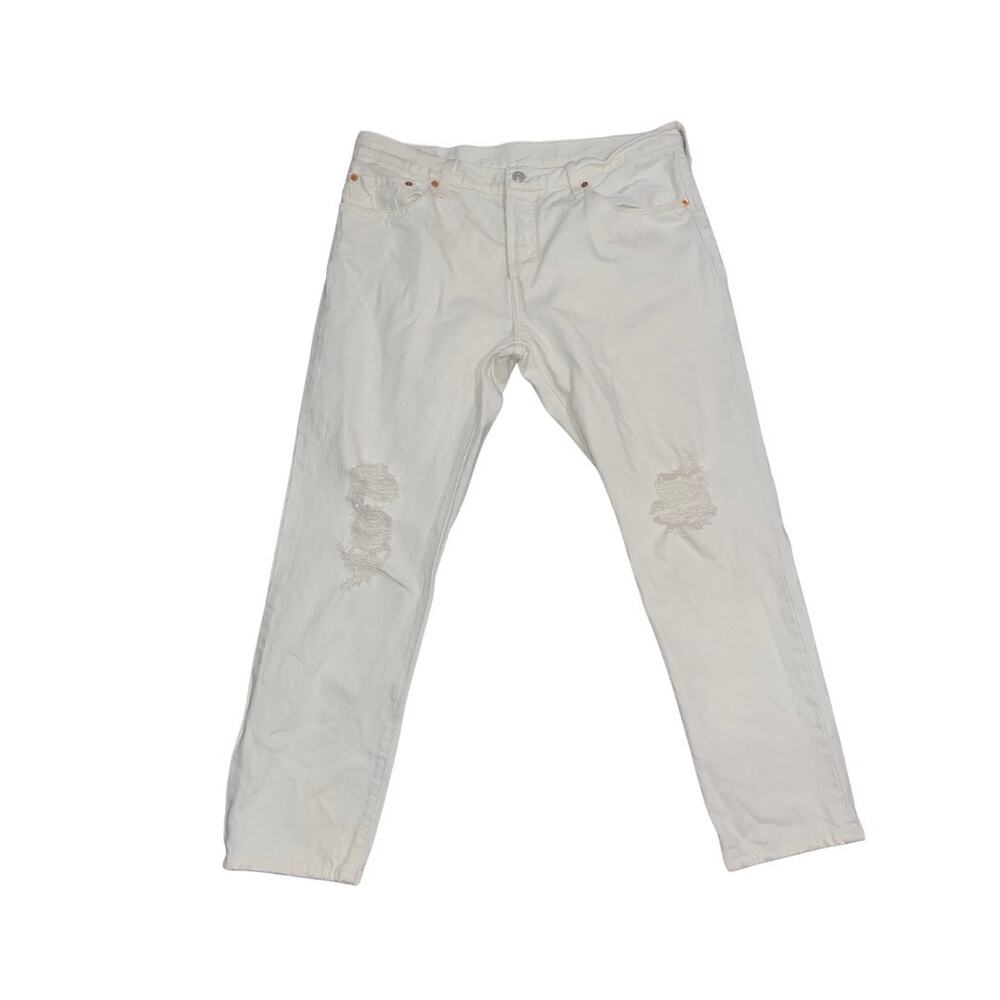 Levis 501 Button Fly White Distress Denim Jeans Pants 31x32 Casual Streetewear
